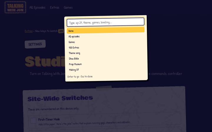 The command palette over Studio Settings